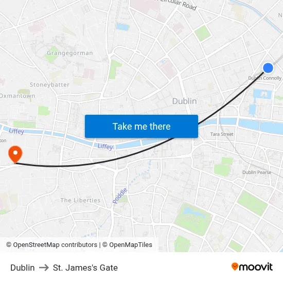 Dublin to St. James's Gate map
