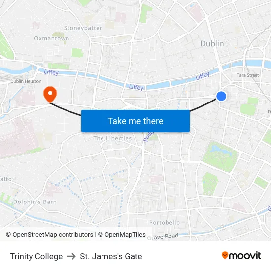 Trinity College to St. James's Gate map