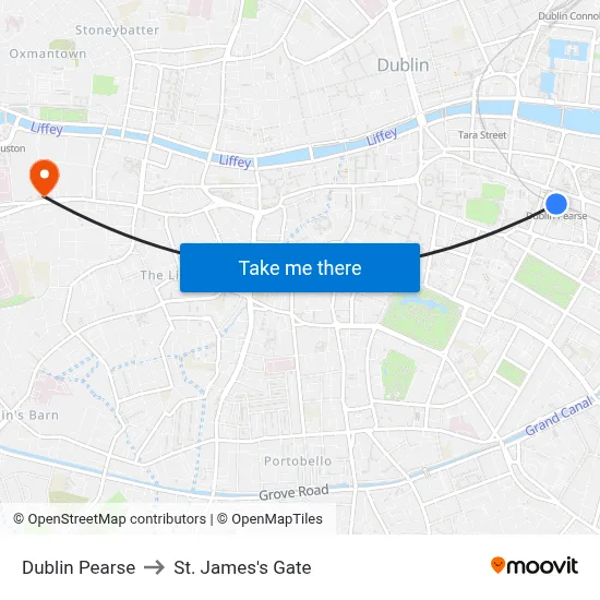 Dublin Pearse to St. James's Gate map