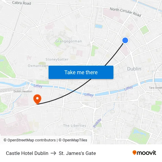 Castle Hotel Dublin to St. James's Gate map