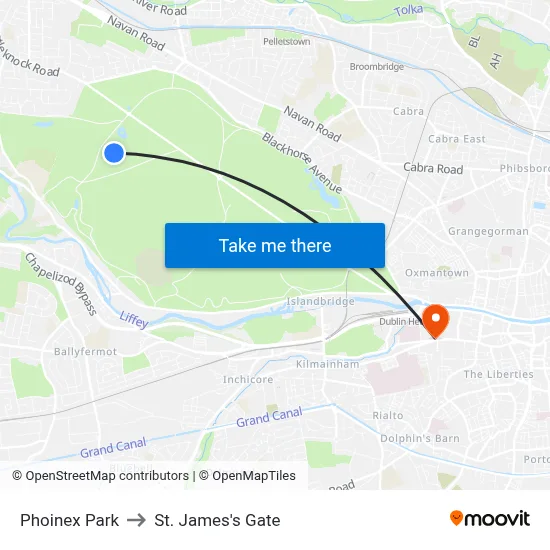 Phoinex Park to St. James's Gate map