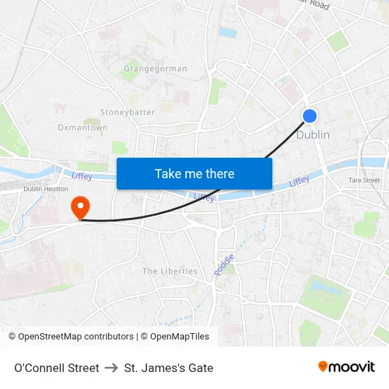 O'Connell Street to St. James's Gate map
