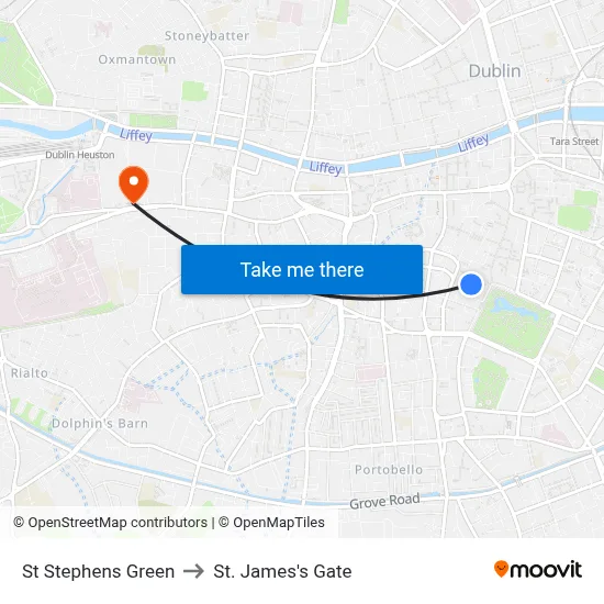 St Stephens Green to St. James's Gate map