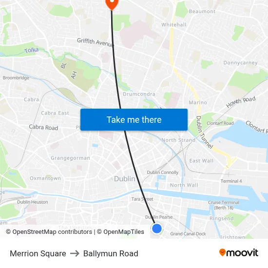 Merrion Square to Ballymun Road map