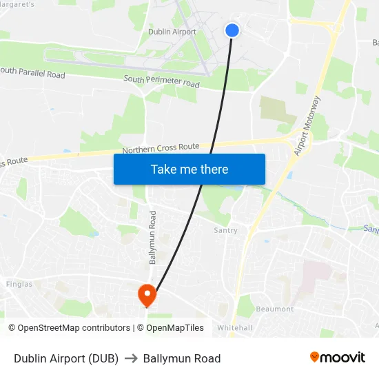 Dublin Airport (DUB) to Ballymun Road map