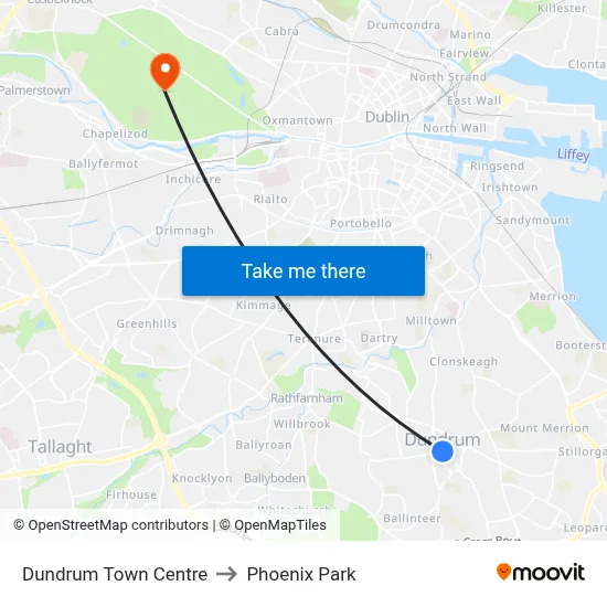 Dundrum Town Centre to Phoenix Park map