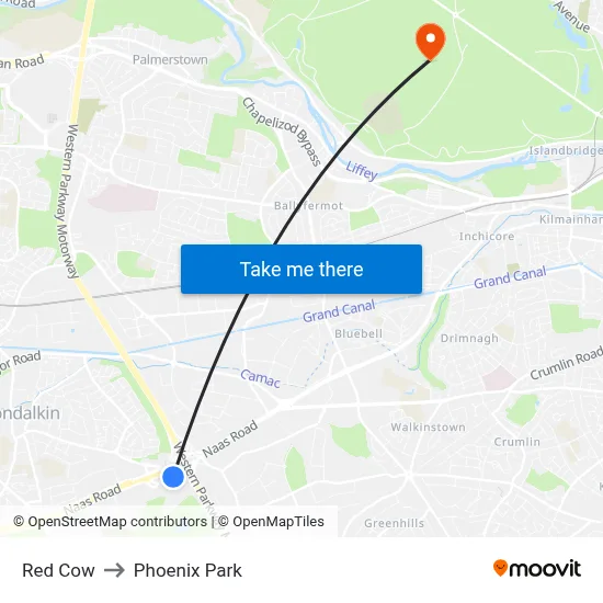 Red Cow to Phoenix Park map