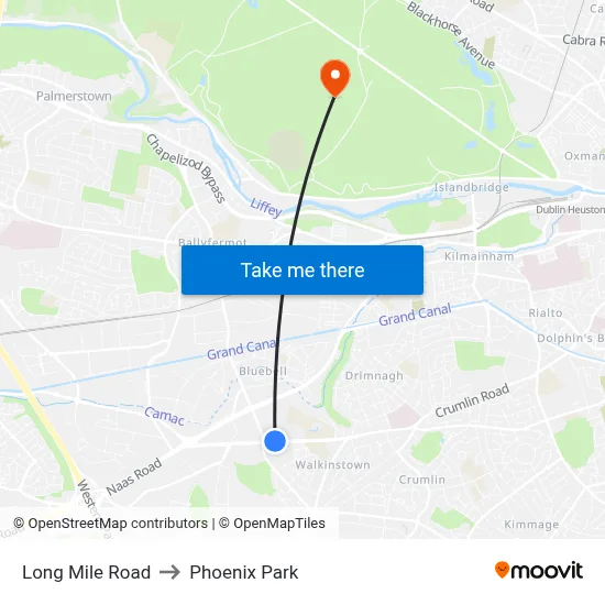 Long Mile Road to Phoenix Park map