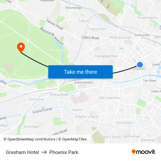 Gresham Hotel to Phoenix Park map