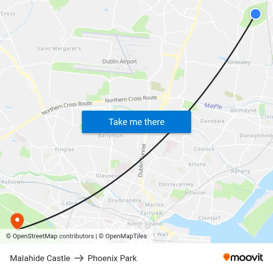 Malahide Castle to Phoenix Park map