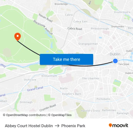 Abbey Court Hostel Dublin to Phoenix Park map