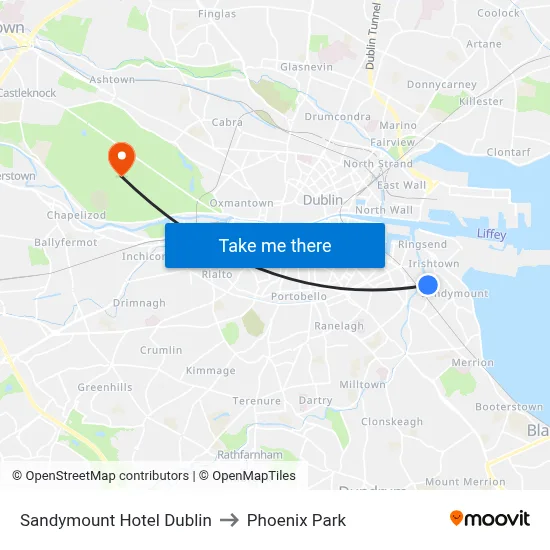 Sandymount Hotel Dublin to Phoenix Park map
