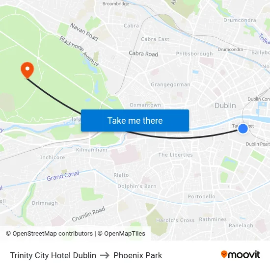 Trinity City Hotel Dublin to Phoenix Park map
