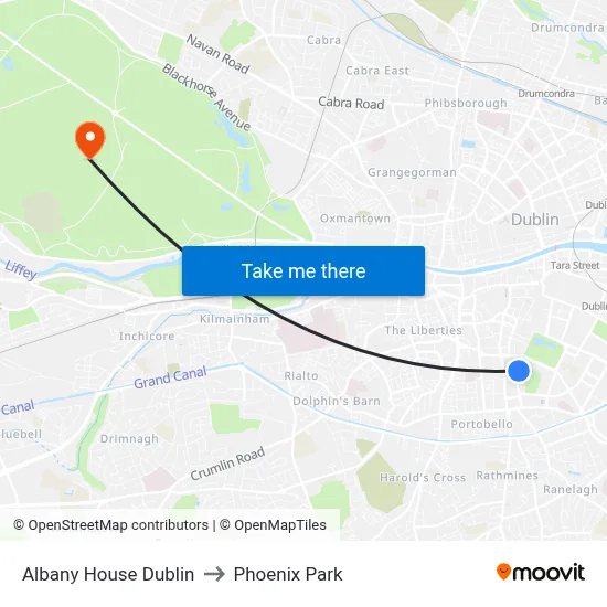 Albany House Dublin to Phoenix Park map
