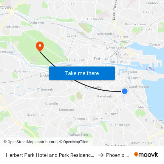 Herbert Park Hotel and Park Residence Dublin to Phoenix Park map