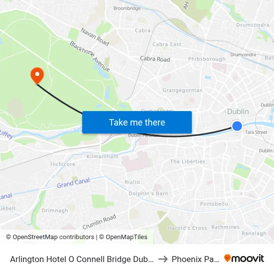 Arlington Hotel O Connell Bridge Dublin to Phoenix Park map