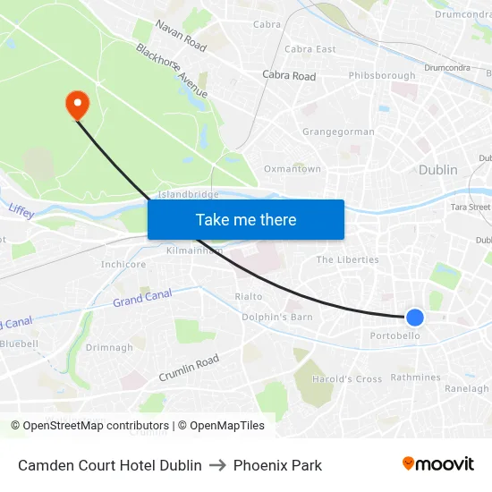 Camden Court Hotel Dublin to Phoenix Park map