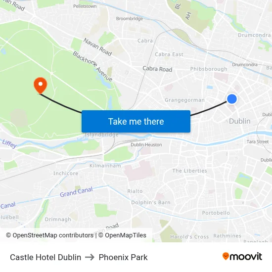 Castle Hotel Dublin to Phoenix Park map