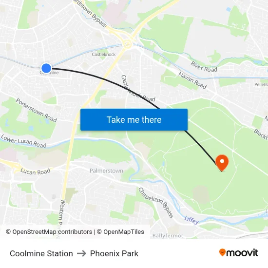 Coolmine Station to Phoenix Park map