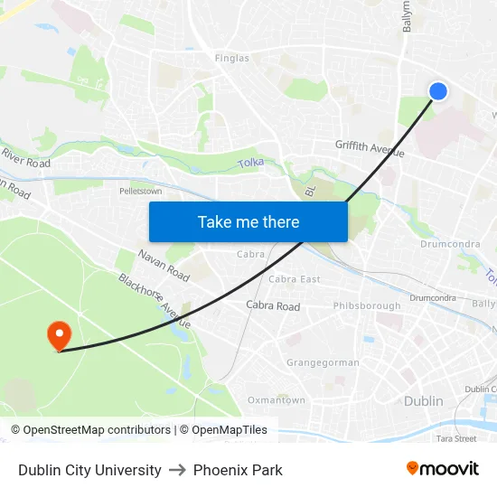 Dublin City University to Phoenix Park map