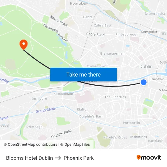 Blooms Hotel Dublin to Phoenix Park map