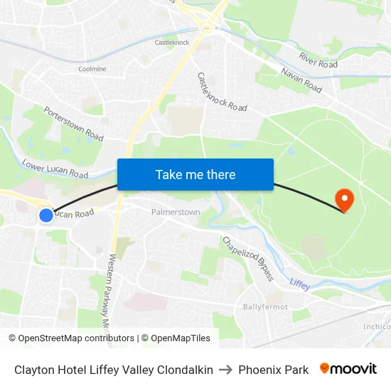 Clayton Hotel Liffey Valley Clondalkin to Phoenix Park map
