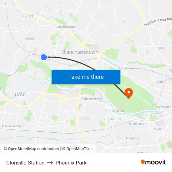 Clonsilla Station to Phoenix Park map