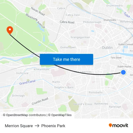 Merrion Square to Phoenix Park map