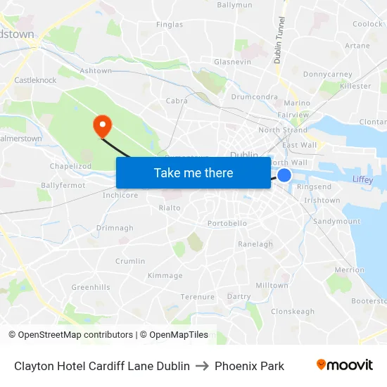 Clayton Hotel Cardiff Lane Dublin to Phoenix Park map