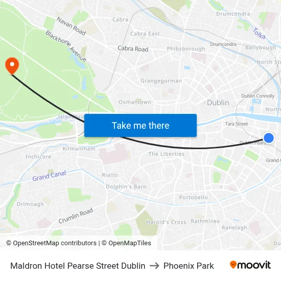 Maldron Hotel Pearse Street Dublin to Phoenix Park map