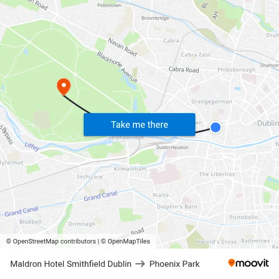 Maldron Hotel Smithfield Dublin to Phoenix Park map