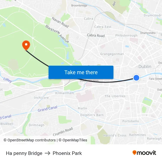 Ha penny Bridge to Phoenix Park map