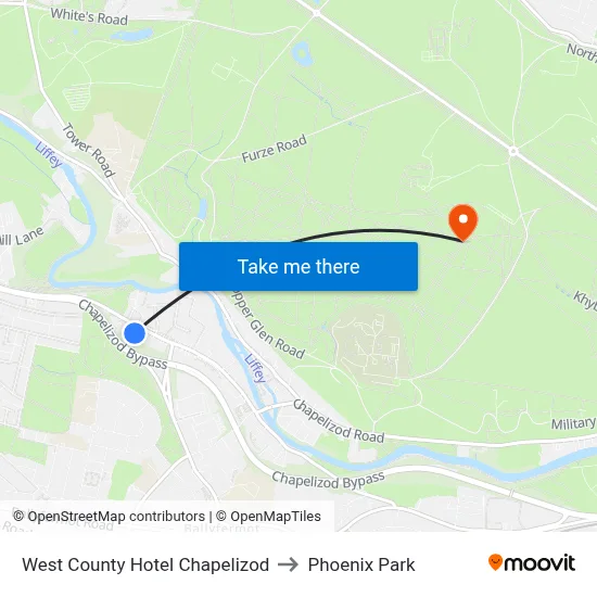 West County Hotel Chapelizod to Phoenix Park map