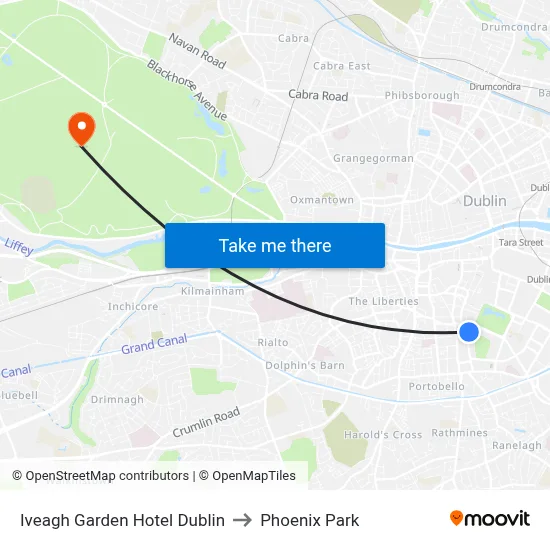 Iveagh Garden Hotel Dublin to Phoenix Park map