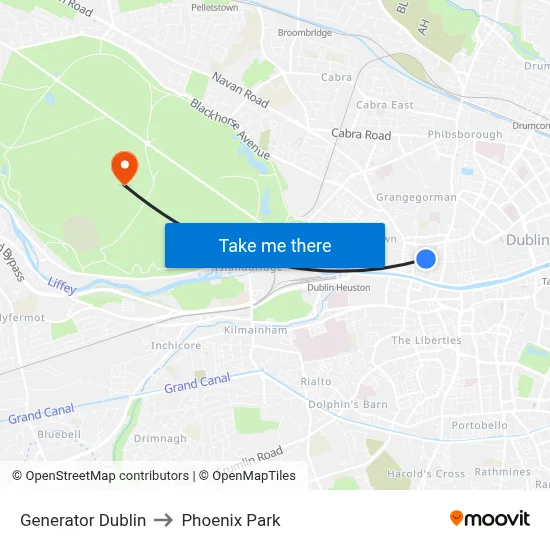 Generator Dublin to Phoenix Park map