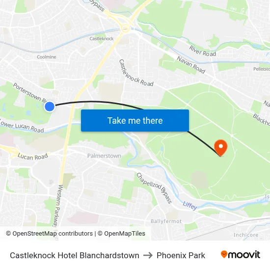 Castleknock Hotel Blanchardstown to Phoenix Park map