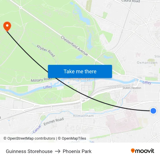 Guinness Storehouse to Phoenix Park map