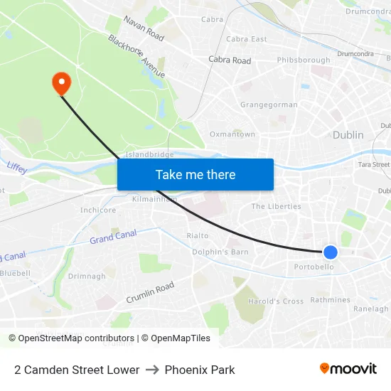 2 Camden Street Lower to Phoenix Park map