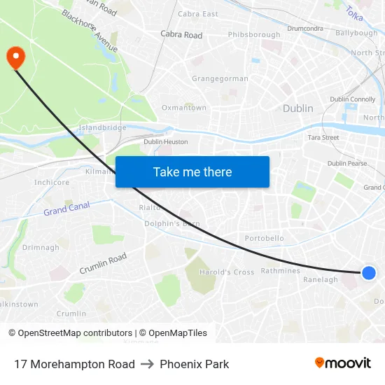 17 Morehampton Road to Phoenix Park map