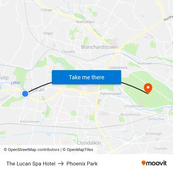 The Lucan Spa Hotel to Phoenix Park map