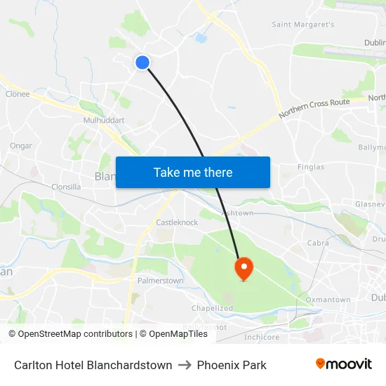 Carlton Hotel Blanchardstown to Phoenix Park map