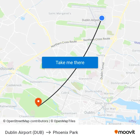 Dublin Airport (DUB) to Phoenix Park map