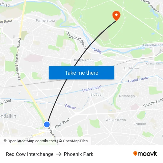 Red Cow Interchange to Phoenix Park map