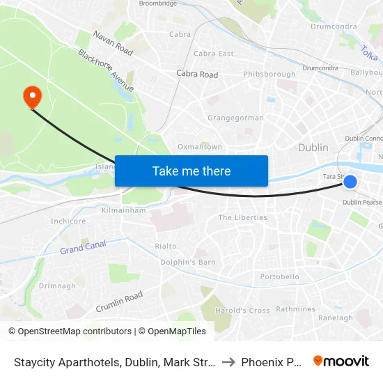Staycity Aparthotels, Dublin, Mark Street to Phoenix Park map