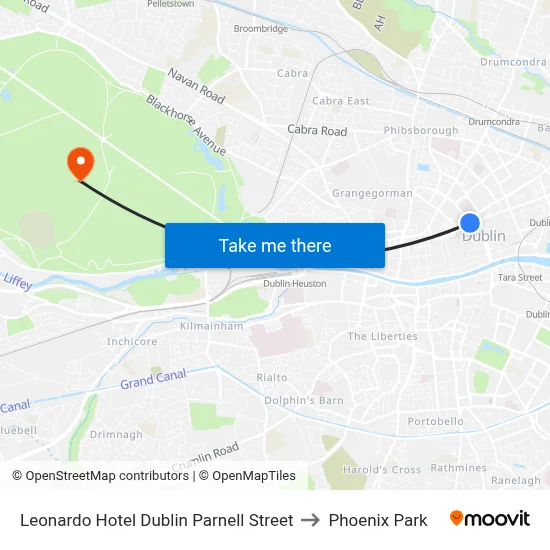 Leonardo Hotel Dublin Parnell Street to Phoenix Park map