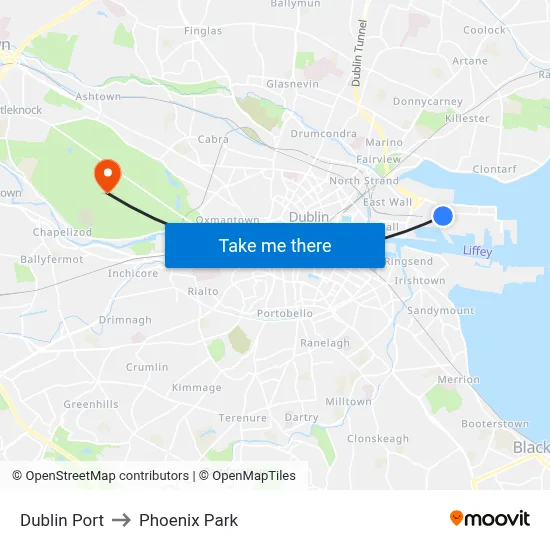 Dublin Port to Phoenix Park map