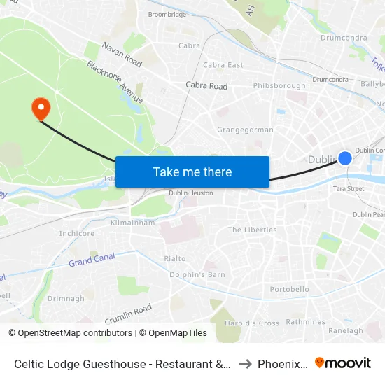 Celtic Lodge Guesthouse - Restaurant &amp; Bar, Dublin to Phoenix Park map