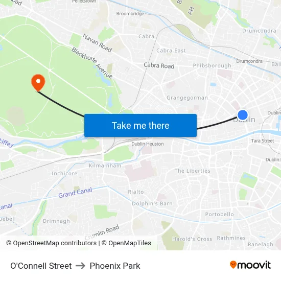 O'Connell Street to Phoenix Park map