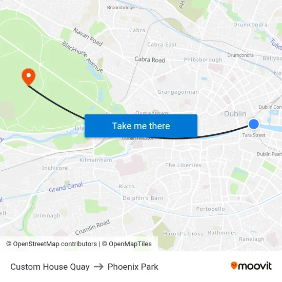 Custom House Quay to Phoenix Park map
