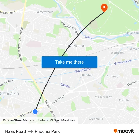 Naas Road to Phoenix Park map
